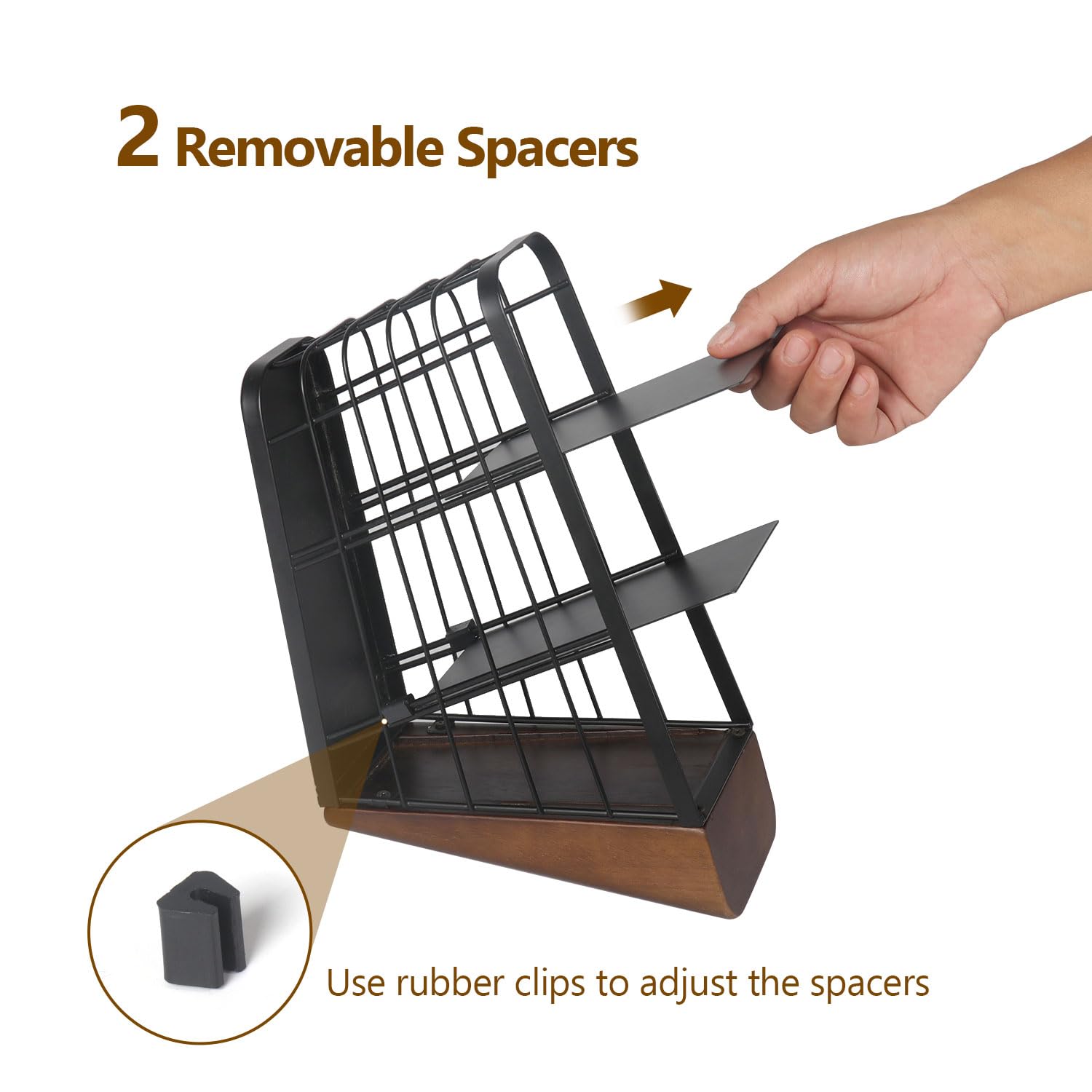 Kitchen Utensil Holder JSVER Large Utensil Holder With 3 Compartments, Utensil Holder For Kitchen Counter, Matte Black Metal Utensils Holder with Wooden Base, Two Methods of Use Cooking Utensil Holder