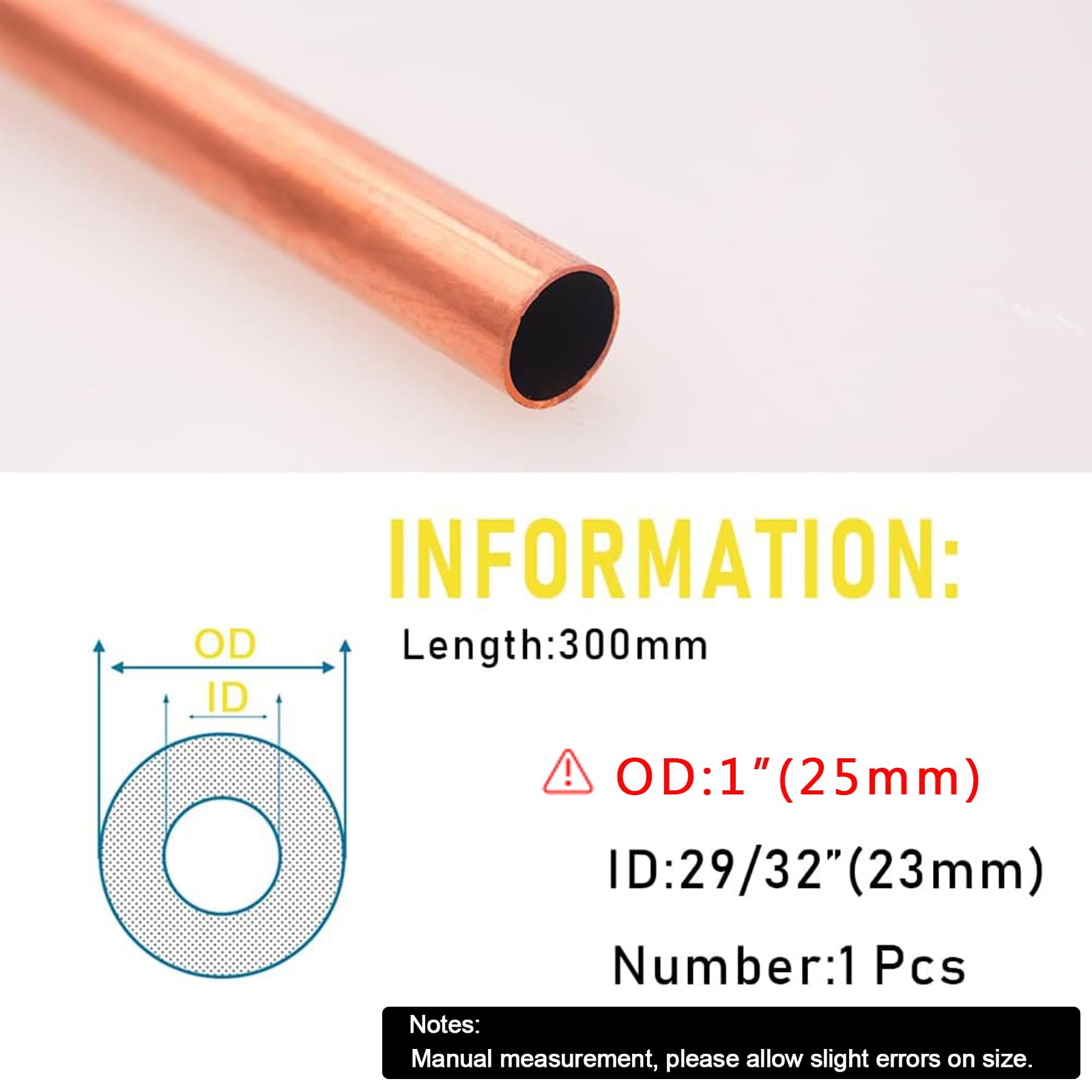 Tubo de cobre puro de 1 pulgada OD (300 mm, 1 unidad) 99.9% 110 cobre sin costura redondo 110 tubos de cobre para refrigerador, joyería e industria