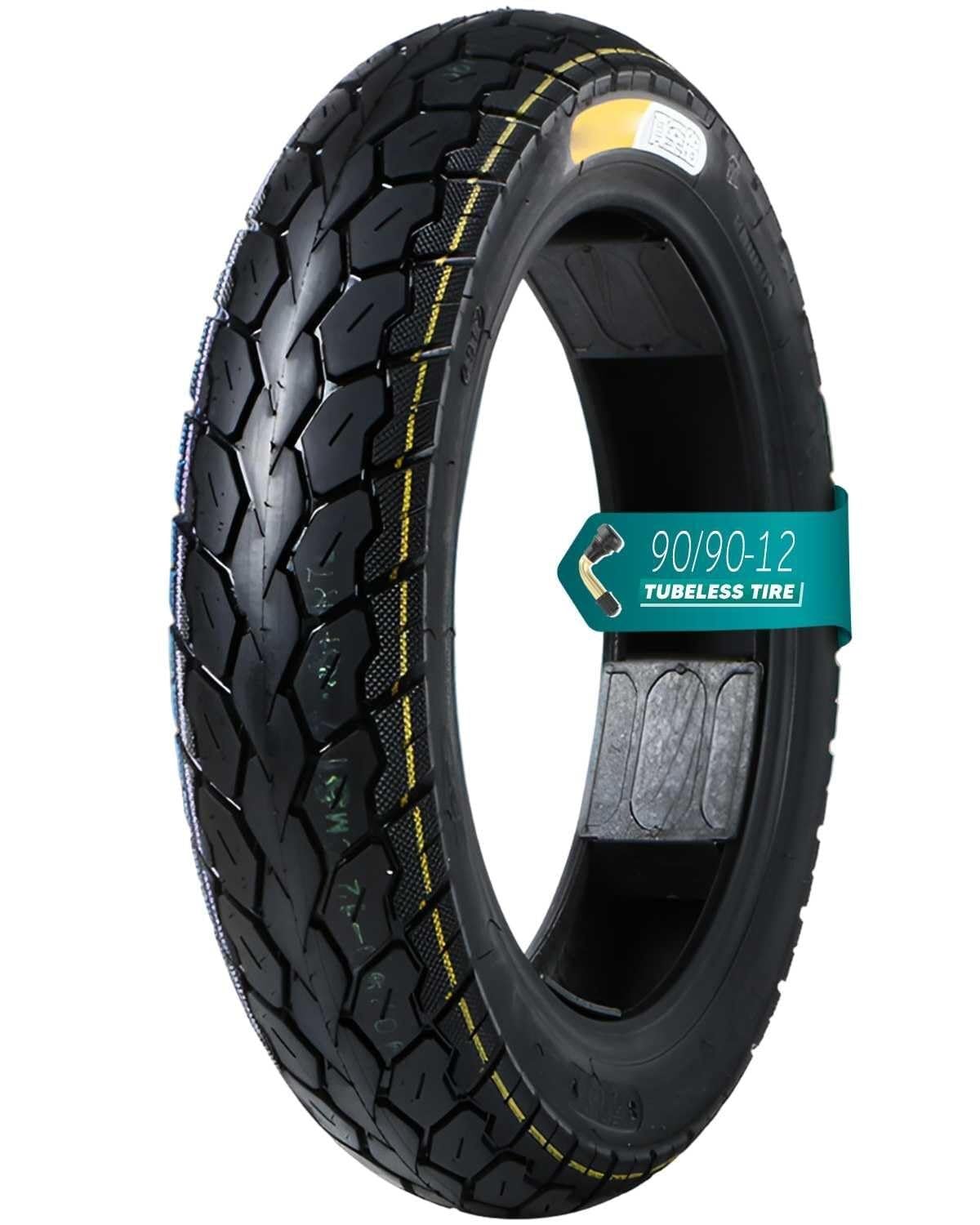 90/90-12 59J Opona Bez Wewnętrznej Rury, Odporna na Przebicia z Głębokim Wzorem Antypoślizgowym, 6P.R., 300KPA, Przednie i Tylne dla Motocykla i Skutera, Użycie Miejskie i Off-Road(1pc)
