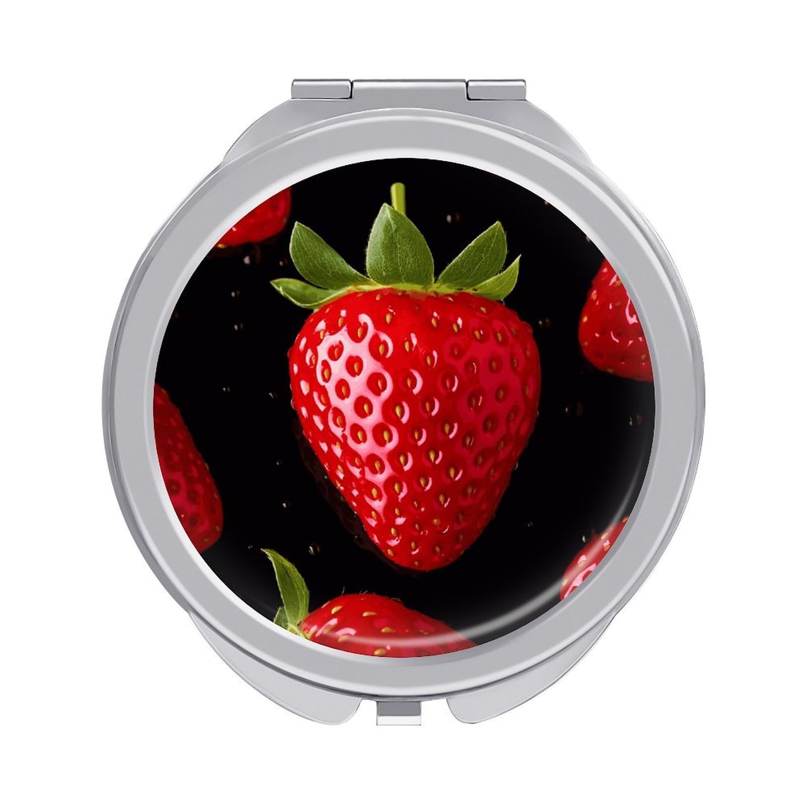 LDGSUPH Strawberry Travel Makeup Mirrors Portable Compact Mirror Double-Sided 2X/1X Magnifying Folding Pocket Mirror Mini Round Handheld Mirrors for Home Outdoor
