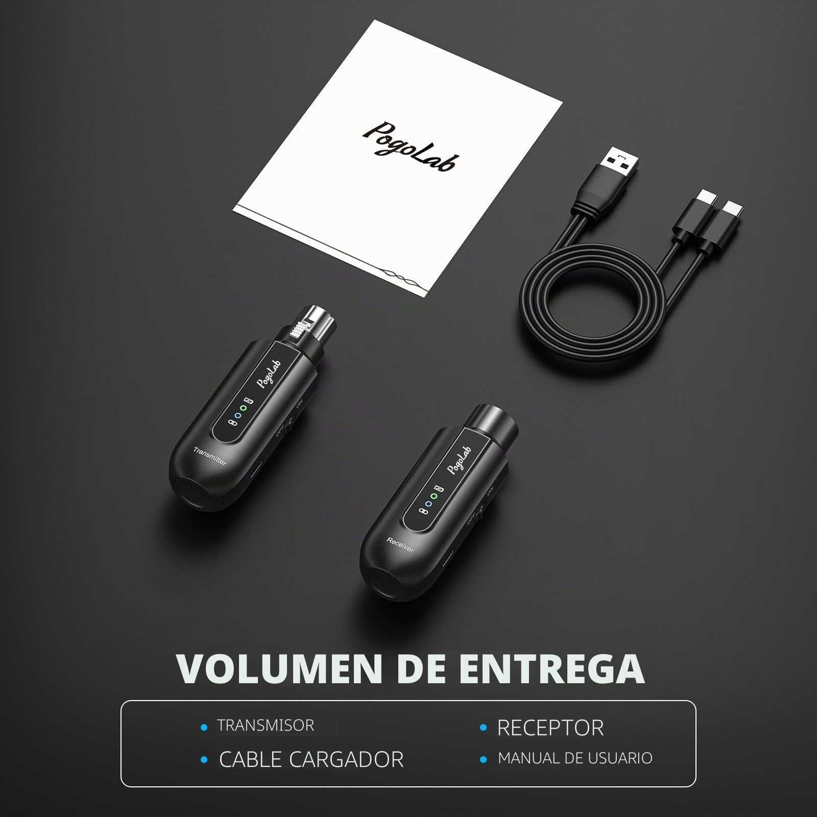 POGOLAB Adaptador receptor transmisor de micrófono inalámbrico XLR, 12 horas, 150 pies, sistema de micrófono inalámbrico de 2.4 G compatible con micrófono dinámico de condensador para conferencias