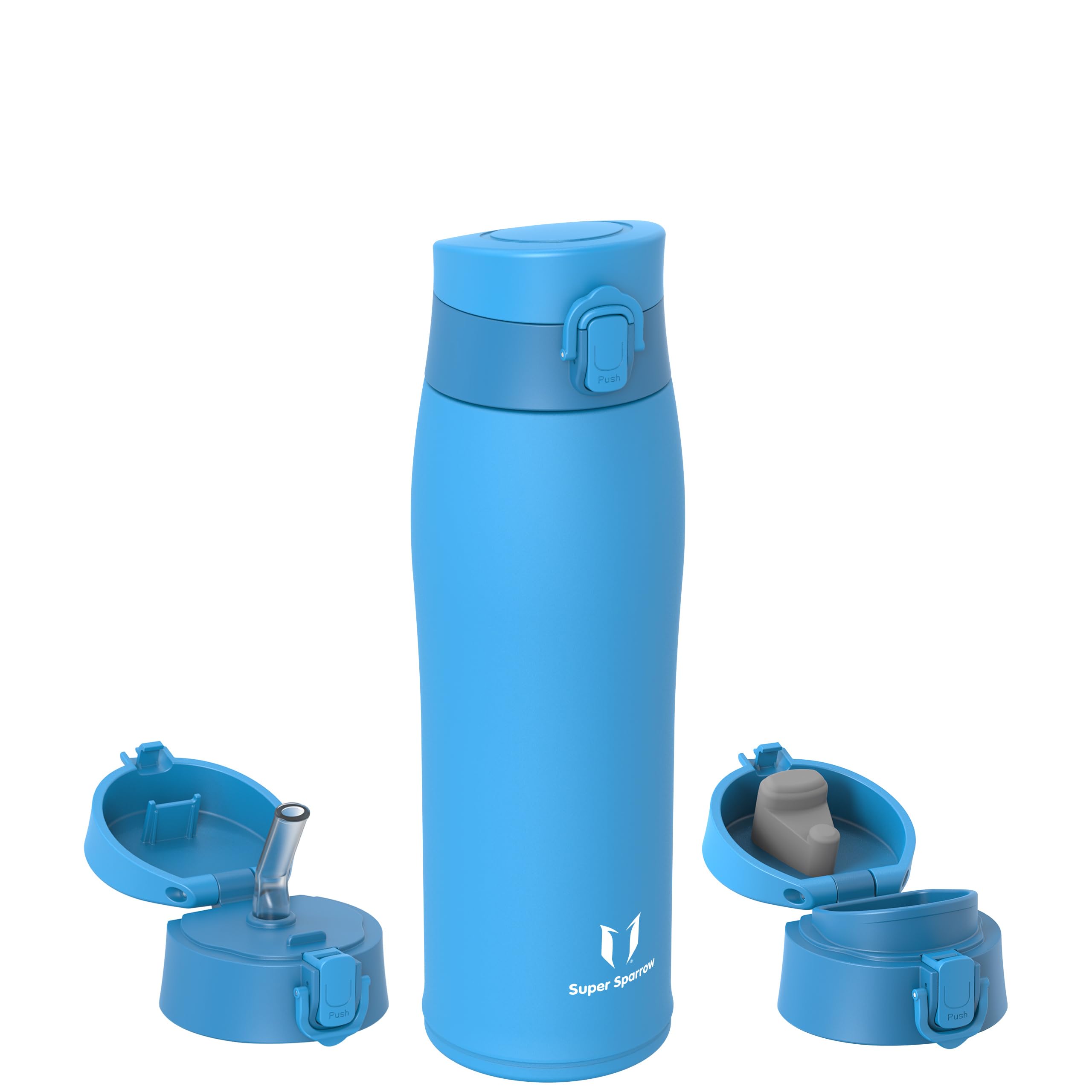 Super Sparrow Borraccia Termica, Acciaio Inox Bottiglia Termica - 350ml, 500ml, 750ml, 950ml - Senza BPA Termos, Borracce Termiche Bambini - Include 2 Coperchi con Cannuccia e Coperchio Sportivo