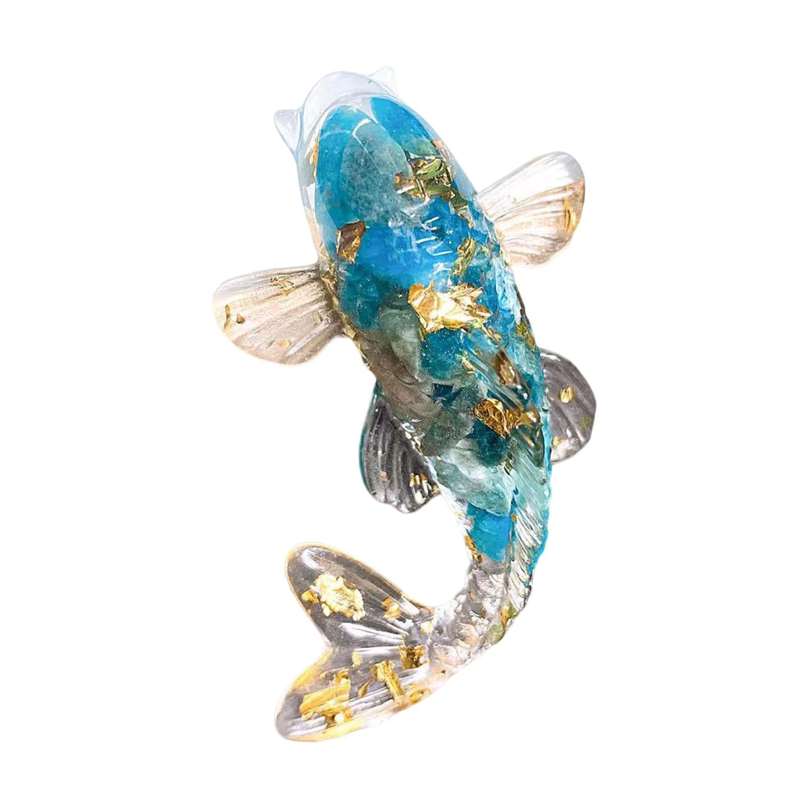 Milageto Koi Fish Figurine,Sculpture Feng Shui Collectibles,Unique,Lucky Ornament Mini Fish Statue for Shelf Car Office Home, Blue Gray
