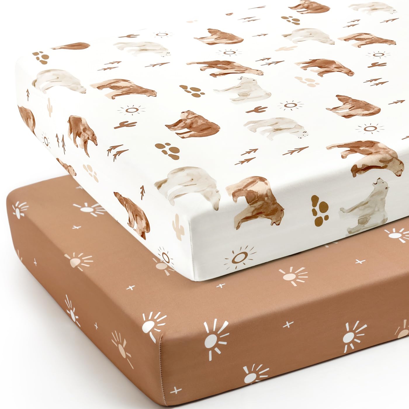 Juego de 2 sábanas bajeras elásticas de punto jersey ultra suaves para cuna, se adapta a todos los colchones estándar de cuna, seguro y cómodo, sábana bajera ajustable para cuna para niños y niñas,