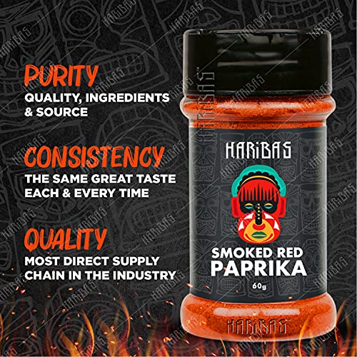 Image of HARIBAS Pure Smoked Red Paprika 60 grams, Natural Vegetarian Dry Hot and Spicy Chilli Aromatic Seasoning Powder
