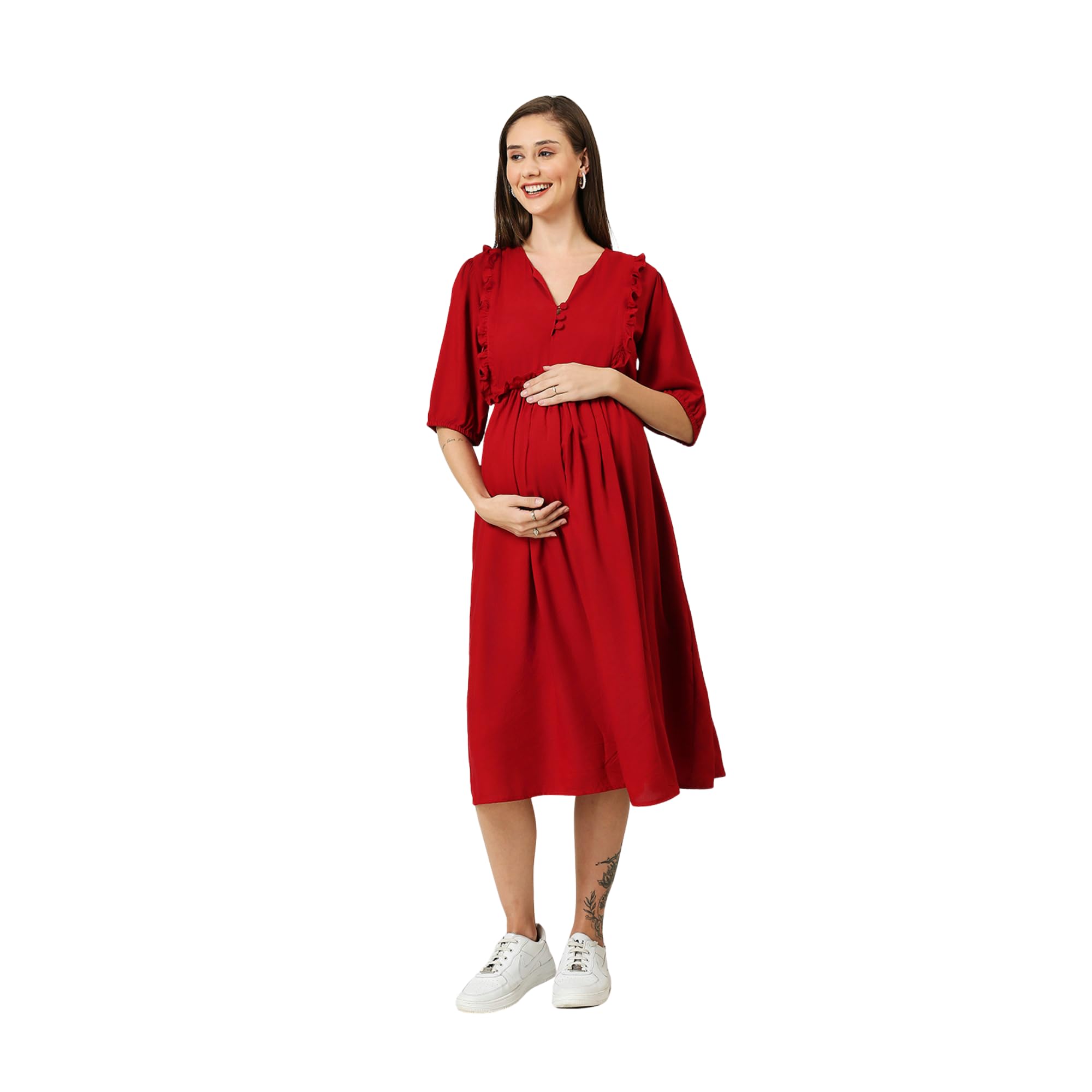 Radiant Maroon Rayon Maternity Dress-picture-58
