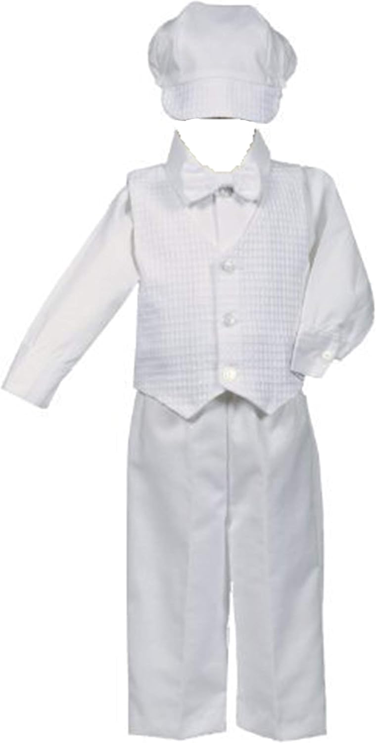 White Poly-Cotton Weaved Vest, Bow and Pant Set