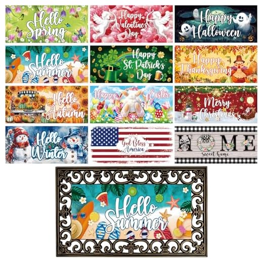 27+ Cozy Fall Porch Decorating Ideas to Try This Season 6 Tangren 12Pcs Doormat Inserts Seasonal Entrance Doormats Interchangeable Welcome Doormats Welcome Mat Outdoor for Fall Christmas Front Door Outdoor Indoor 22in x 10in All Season and Holiday