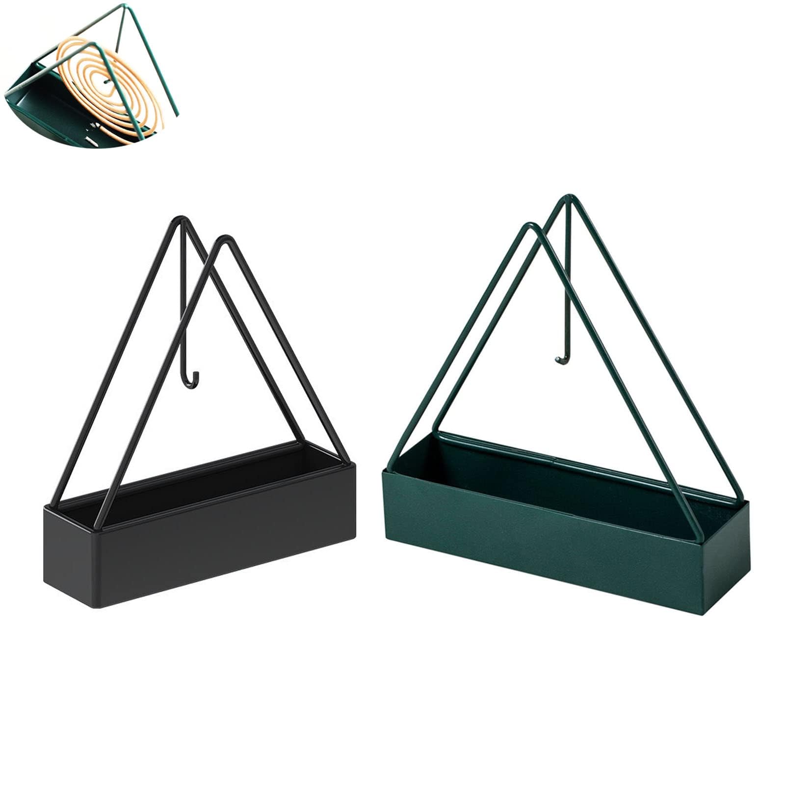 2 Pack Coil Insense Burner Mosquito Coils Holder Full Metal Triangular Hanging Coil Tray Ash Catcher Storage Bracket Coil Vertical Stand Support Base for for Indoor Outdoor Camping