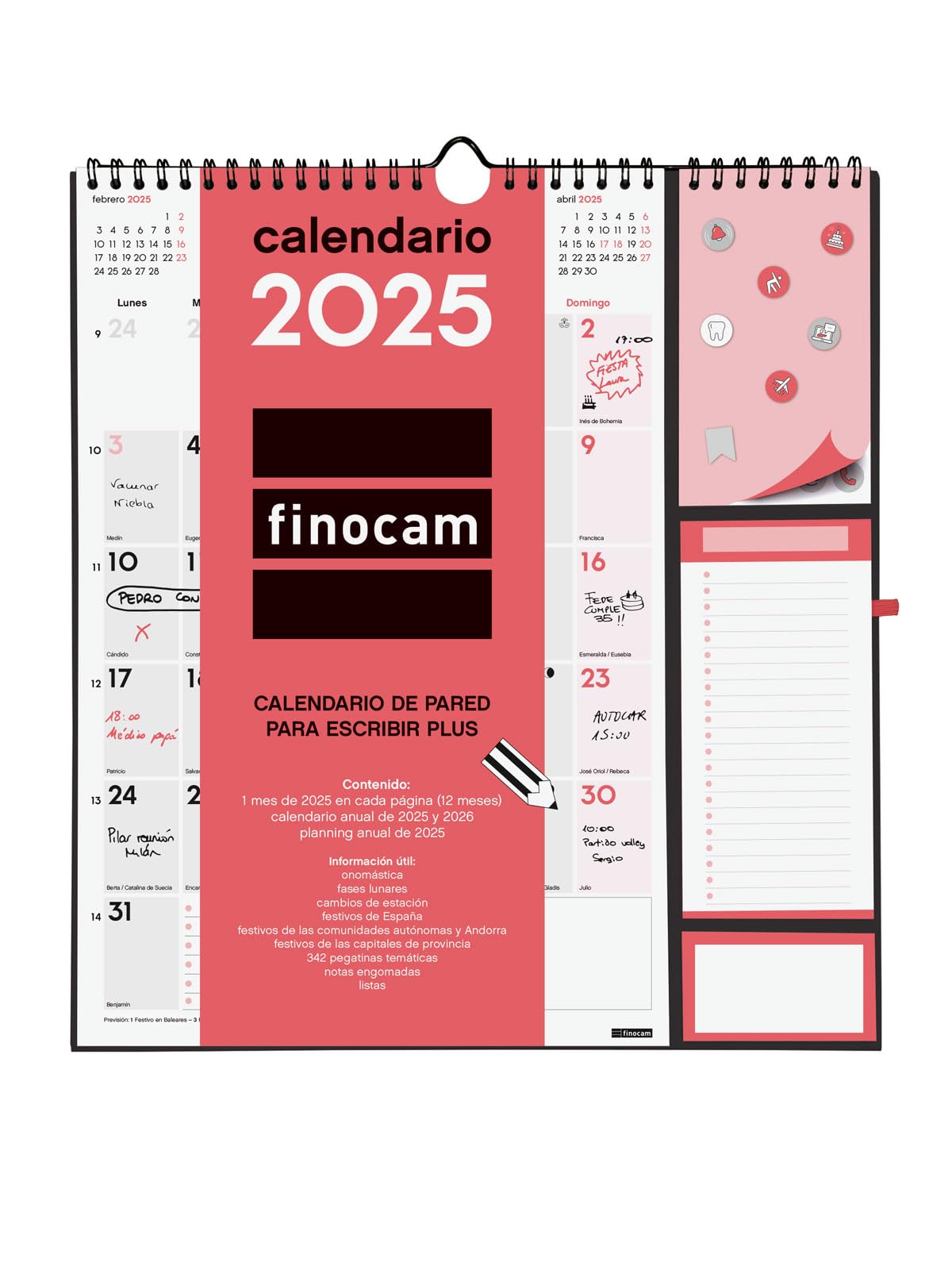 Finocam - Neutral Wall Calendar Plus 2025 Month View January 2025 - December 2025 (12 months) Spanish