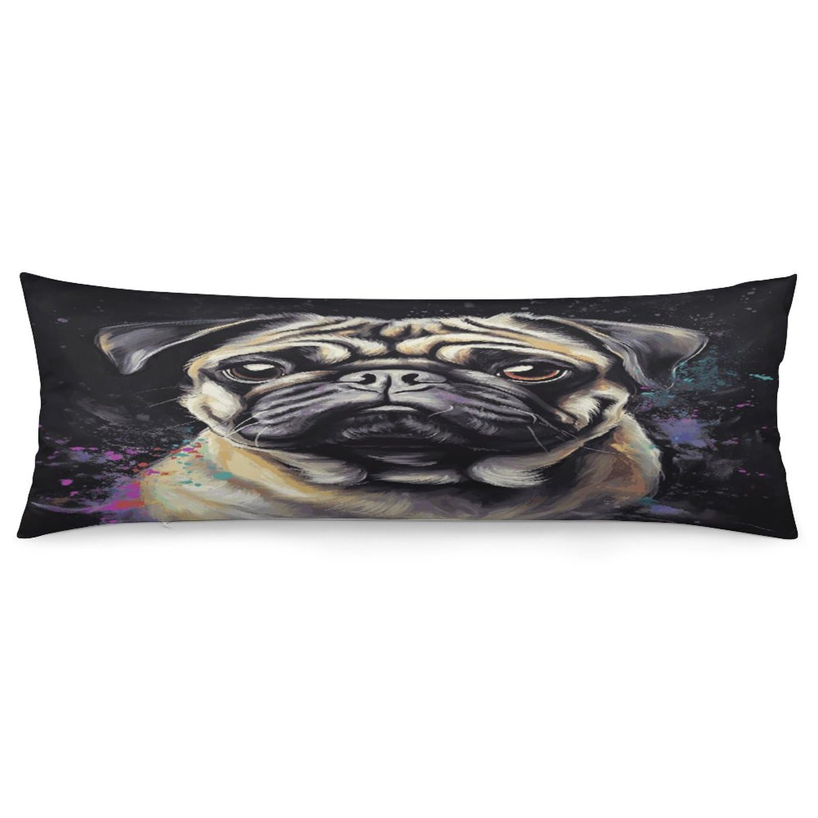 Portrait of Pug Pillowcase Decorative Long Body Pillow Case Soft Breathable Body Pillow Cover Modern Large Pillowcase Cute Body Pillow Pillowcases for Bedroom Couch 18.9 X 53 Inch
