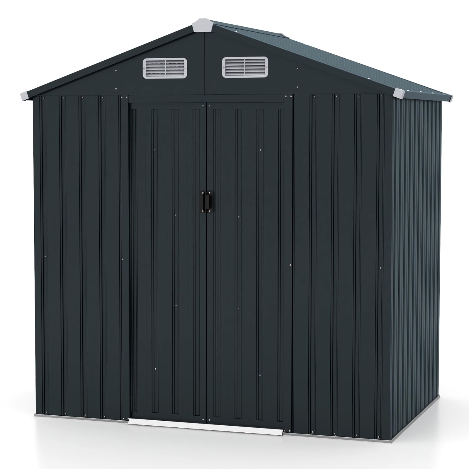 COSTWAY Domek ogrodowy metalowy, 182 x 129 x 197 cm | 3,25 m³, szopa ogrodowa z dachem dwuspadowym i 2 drzwiami przesuwnymi, szopa na narzędzia z zamkiem, domek ogrodowy, szopa ogrodowa na zewnątrz