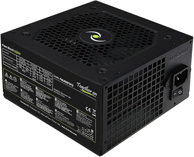 Tecnoware ATX 650 W Power Supply for PC - Silent 12 cm Fan - Connectors 3 x SATA, 1 x 24 Poles, 1 x 12V 4 + 4 Poles, 3 x Molex, 1 x Floppy