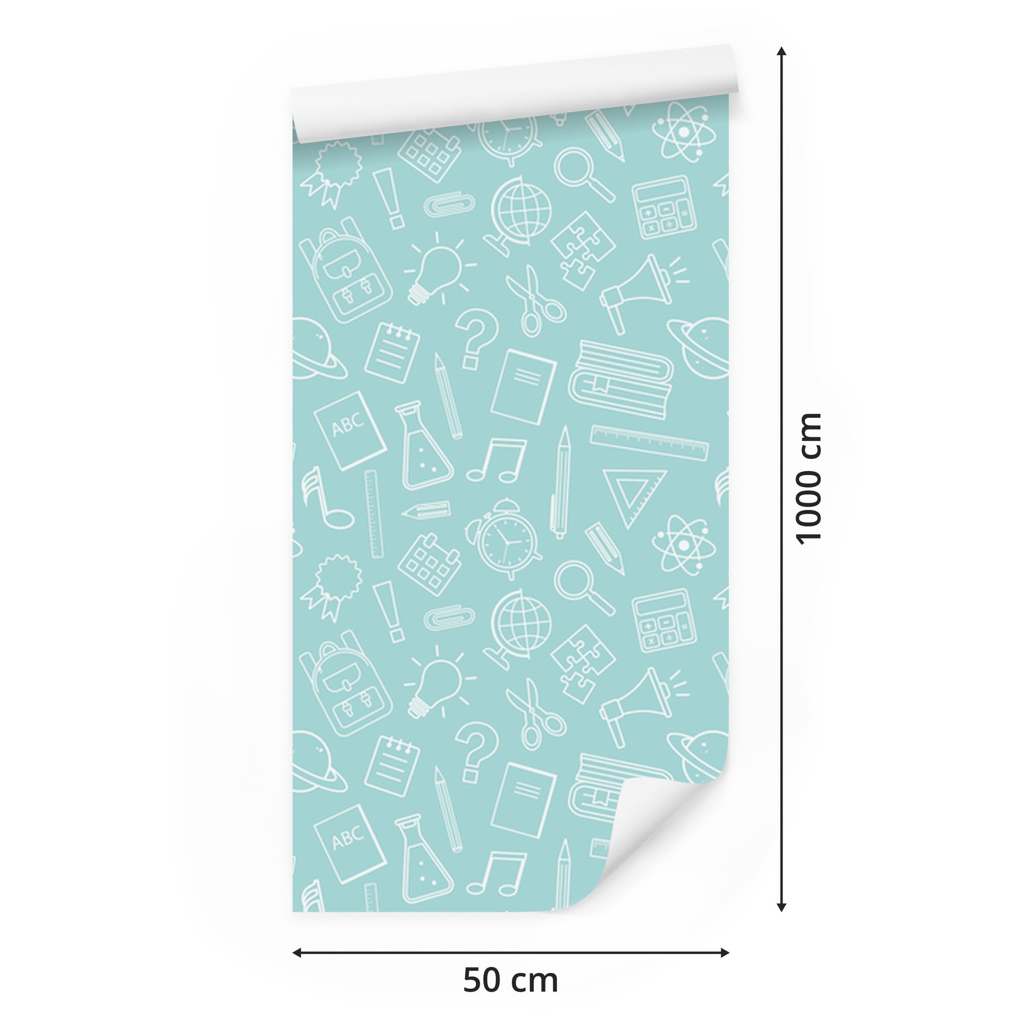 Vliestapete Schulbedarf – Seladongrün und Weiß 50 x 1000 cm