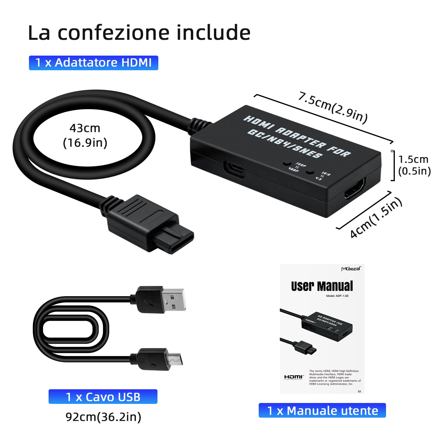 Mcbazel N64 a HDMI Convertitore Cavo HDMI per N64/SNES Console a Supporto HDTV 480p/720p/Audio Stereo/Aspect Ratio 16:9/4:3