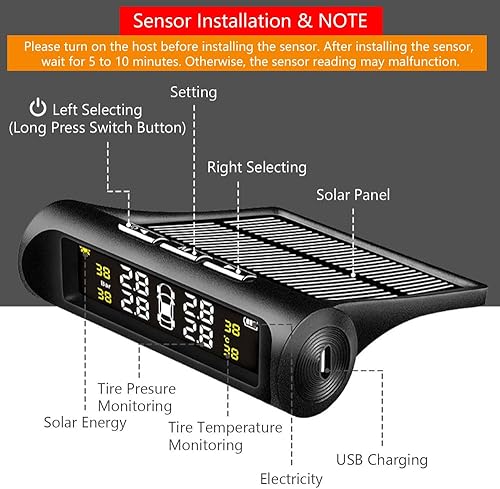 Miniatura 4 de VAOYAO Sistema de monitoreo de presión de neumáticos TPMS, sistema de alarma inalámbrico universal para automóvil con 4 sensores externos, pantalla