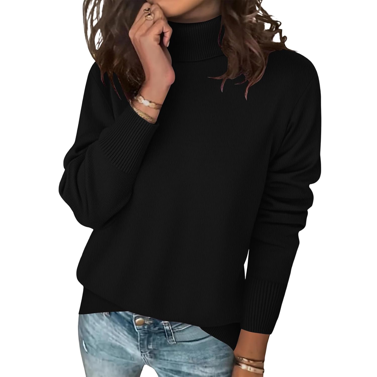 Turtleneck Sweaters for Women Long Sleeve Solid Color Knitted Pullover Tops Casual Soft Lightweight 2026 Basic Outfits