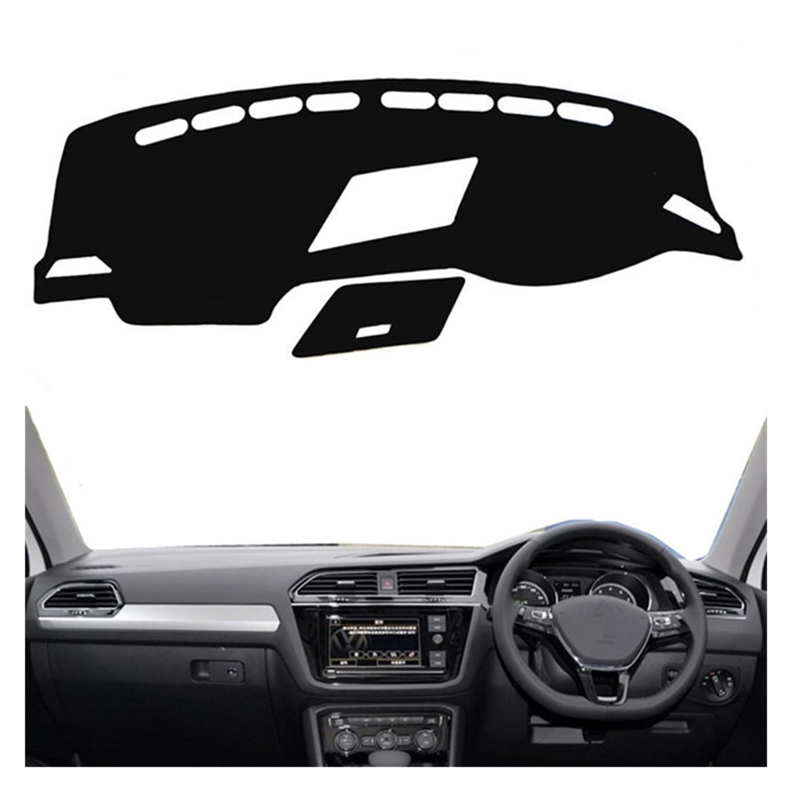 Tapis Tableau Bord intérieur Voiture Tapis Protection Solaire pour Tableau Bord pour VW pour Tiguan 2017-2021, Accessoire Anti-UV(Black(Black Edge) RHD)