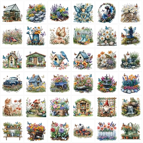 36 Pcs Spring Floral Rub On Transfers for Crafts Floral Garden Watercolor Rub-On Transfers for Furniture Wood Glass Sticker Decals for Cabinets Frames Table Home DIY 3.1 x 3.1