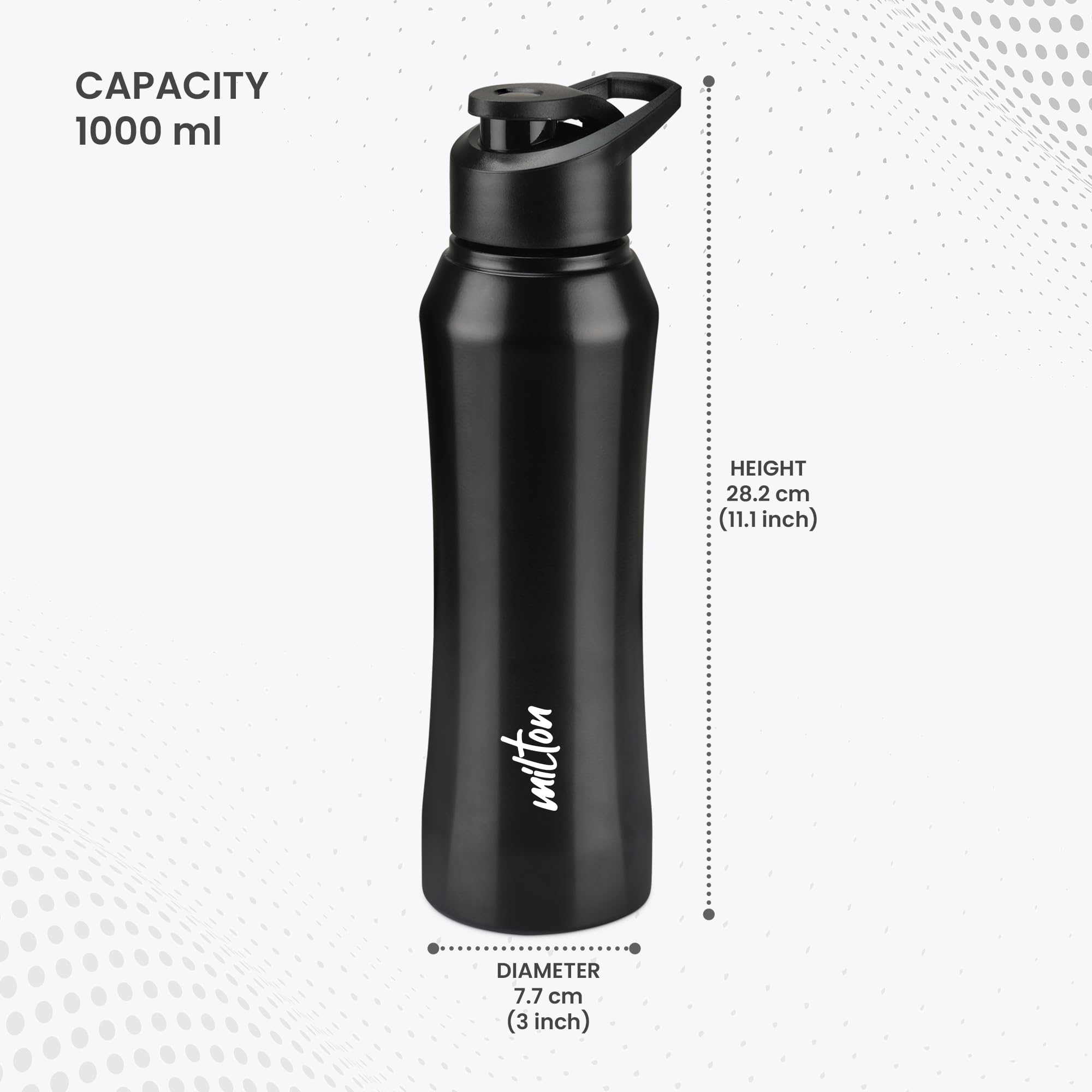 MILTON Comet 1000 Stainless Steel Water Bottle 1000 ml, Single Walled, ISI Certified I Leak Proof Lid, Rust Proof I For School, Office, Gym I Black — Amazon image 6