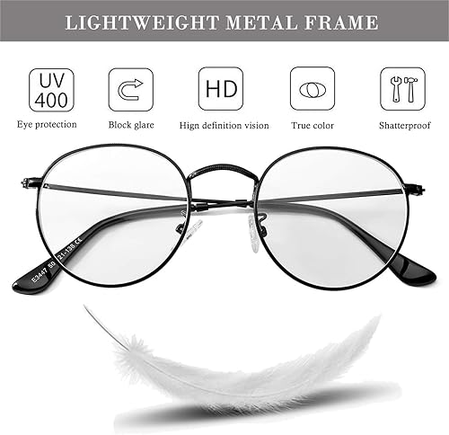 Miniatura 5 de HJSTES Lentes redondos de luz azul para mujeres y hombres, lentes con marco de metal con lente circular retro