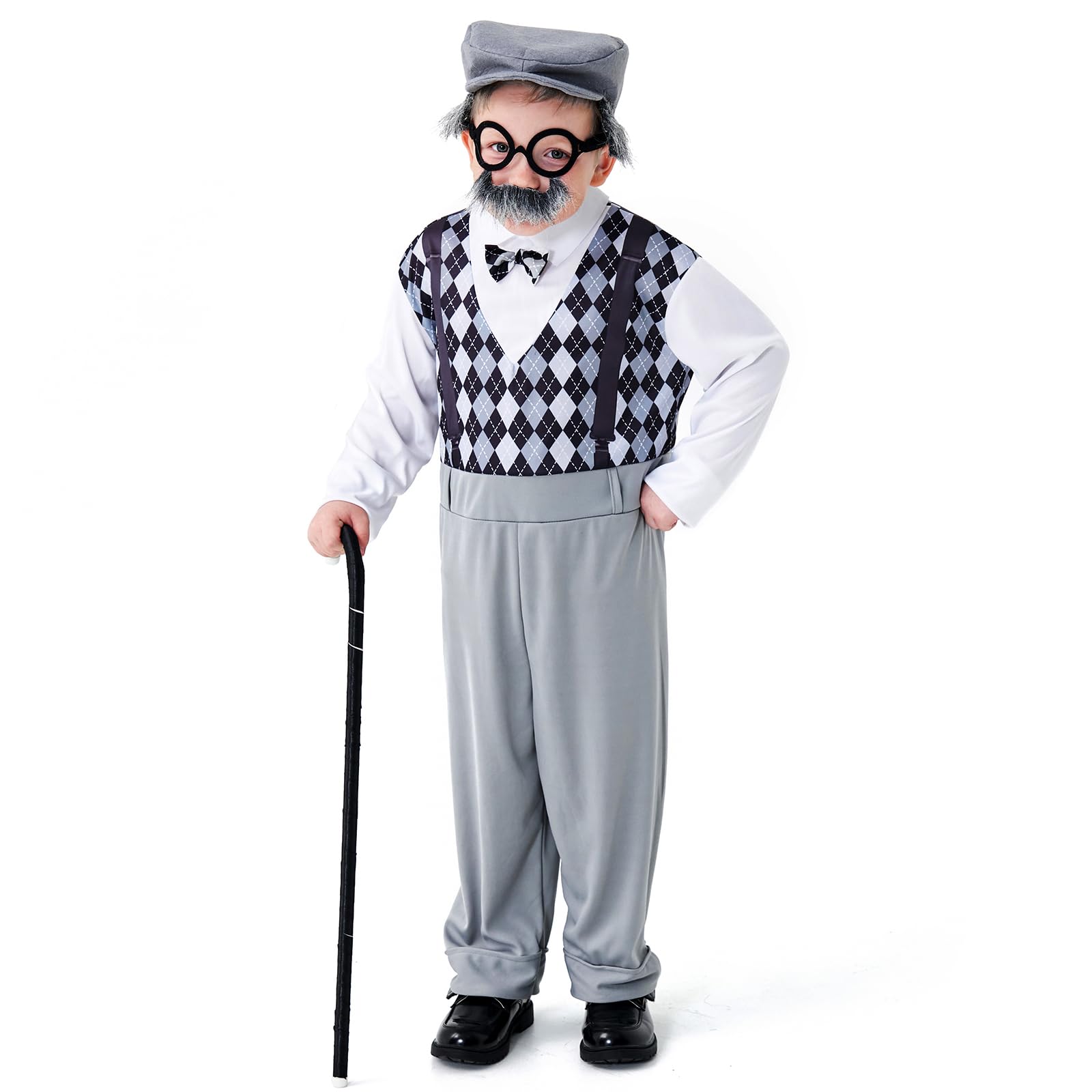 maxToonrain Kids Old Man Costume Pretend To Be Grandpa Kit 3-12 Year Old Boys Fancy Dress for Halloween,Christmas,Easter Theme Party School Book Day (Gray