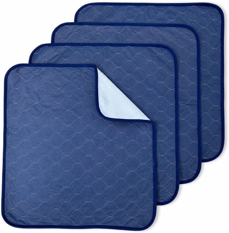 Waterproof Chair Pads for Incontinence, 4 Pack Reusable Seat Protector Pads 22" x 21", Blue, Washable Chair Protector Seat Cover, Absorbent Incontinence Pad for Furniture, Wheelchair, Kids & Pets