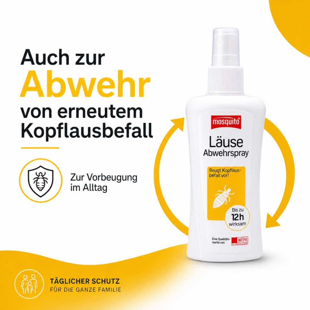 mosquito Läuse Abwehrspray 100 ml I Zur vorbeugenden Abwehr von Kopfläusen I Für Kinder ab 6 Monaten I bei Läusealarm in Kita & Schule I Bis zu 12 Stunden wirksam I mit Pharma Perle Duschgel (1x)