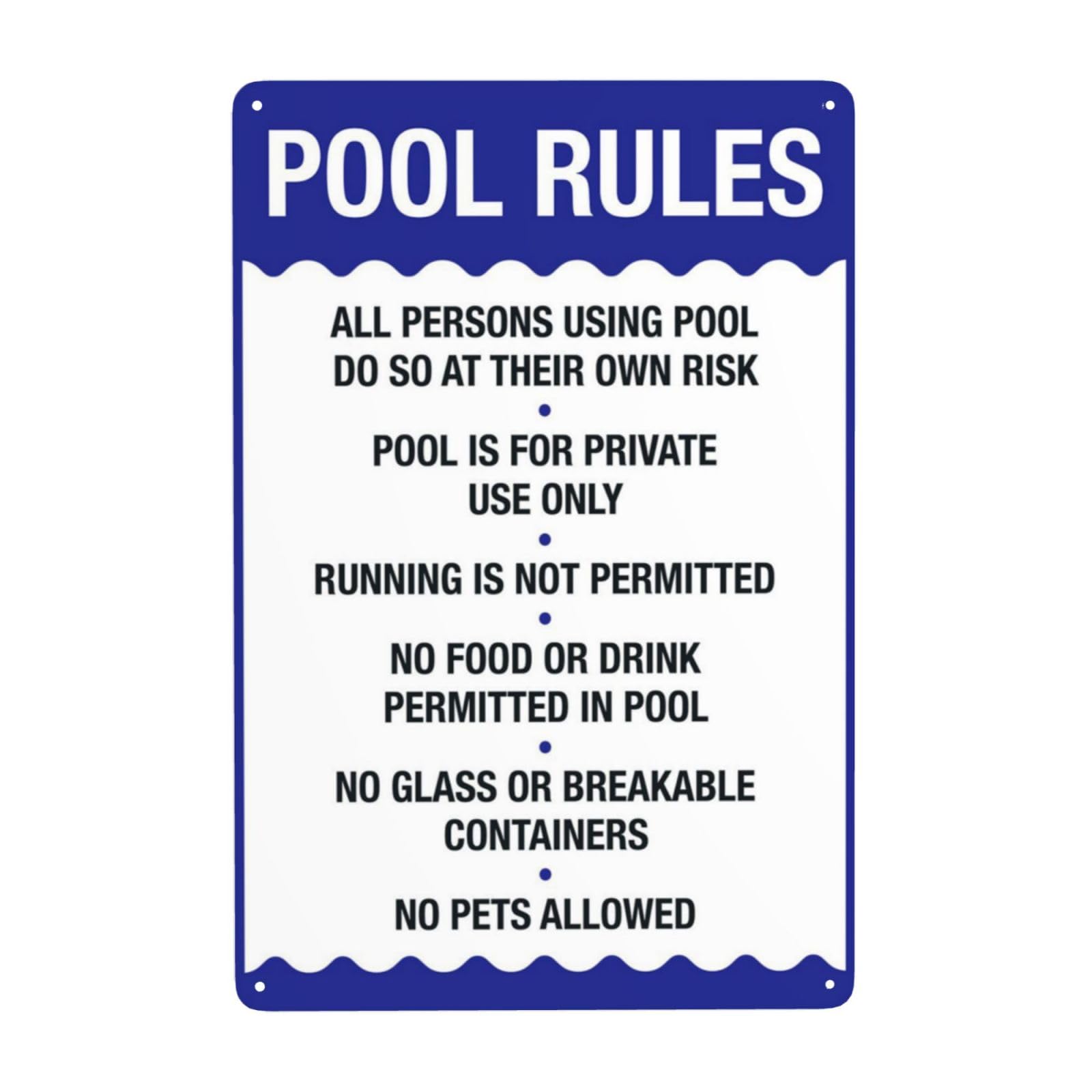 Vintage Metal Tin Sign, No Food Or Drinks In Pool Area Rule Decor, 8x12 Inch
