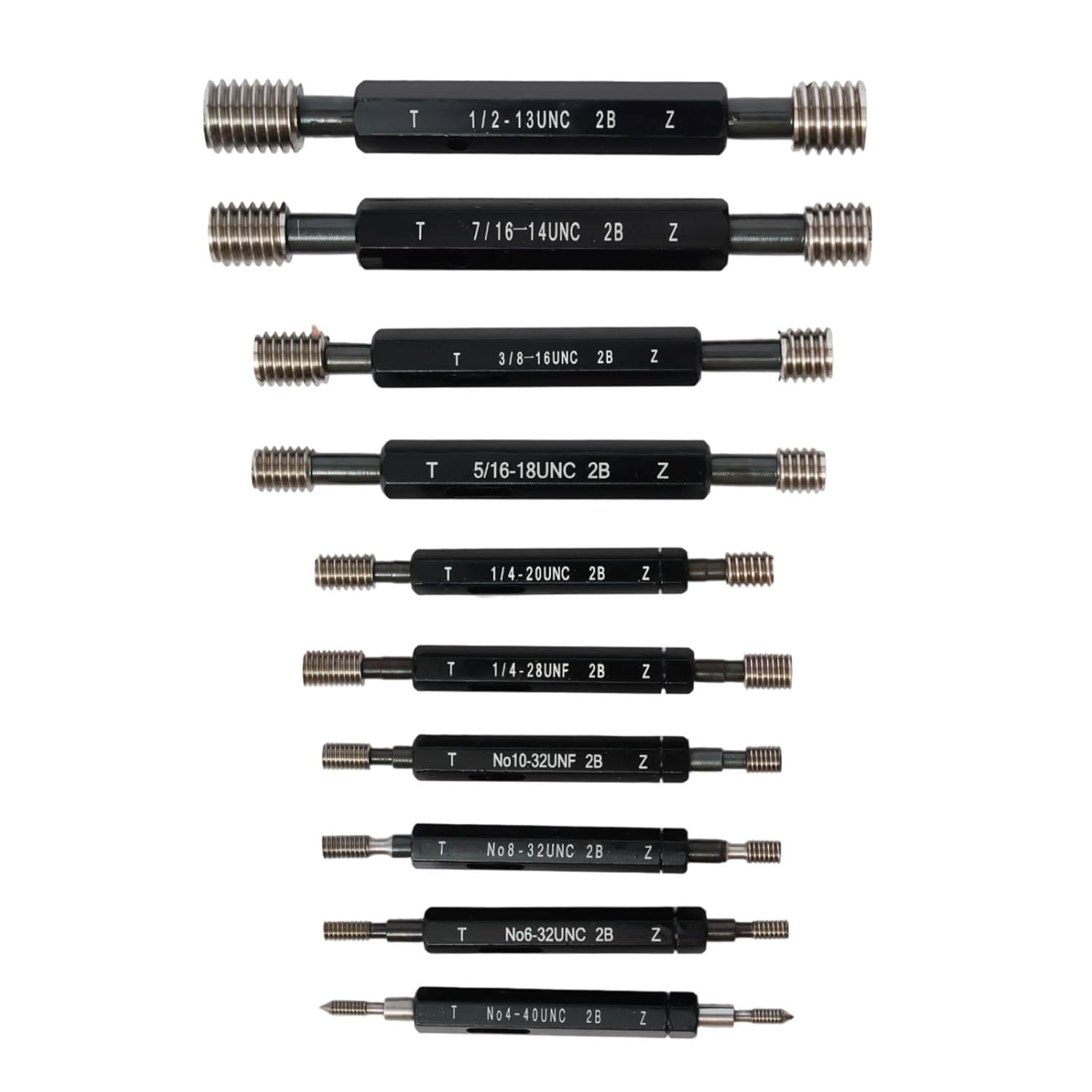 Thread Plug Gage Gauge Set Double End Go-No Go Class 2B ANSI Taper Lock Thread Detection Tool, 10PCS High Precision Thread Measurement Gauge for UNC/UNF Threads