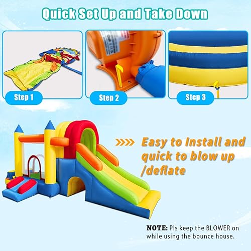 Miniatura 6 de Castillo inflable de rebote 8 en 1 con soplador para niños y niños pequeños, gorilas inflables para exteriores e interiores con dos toboganes