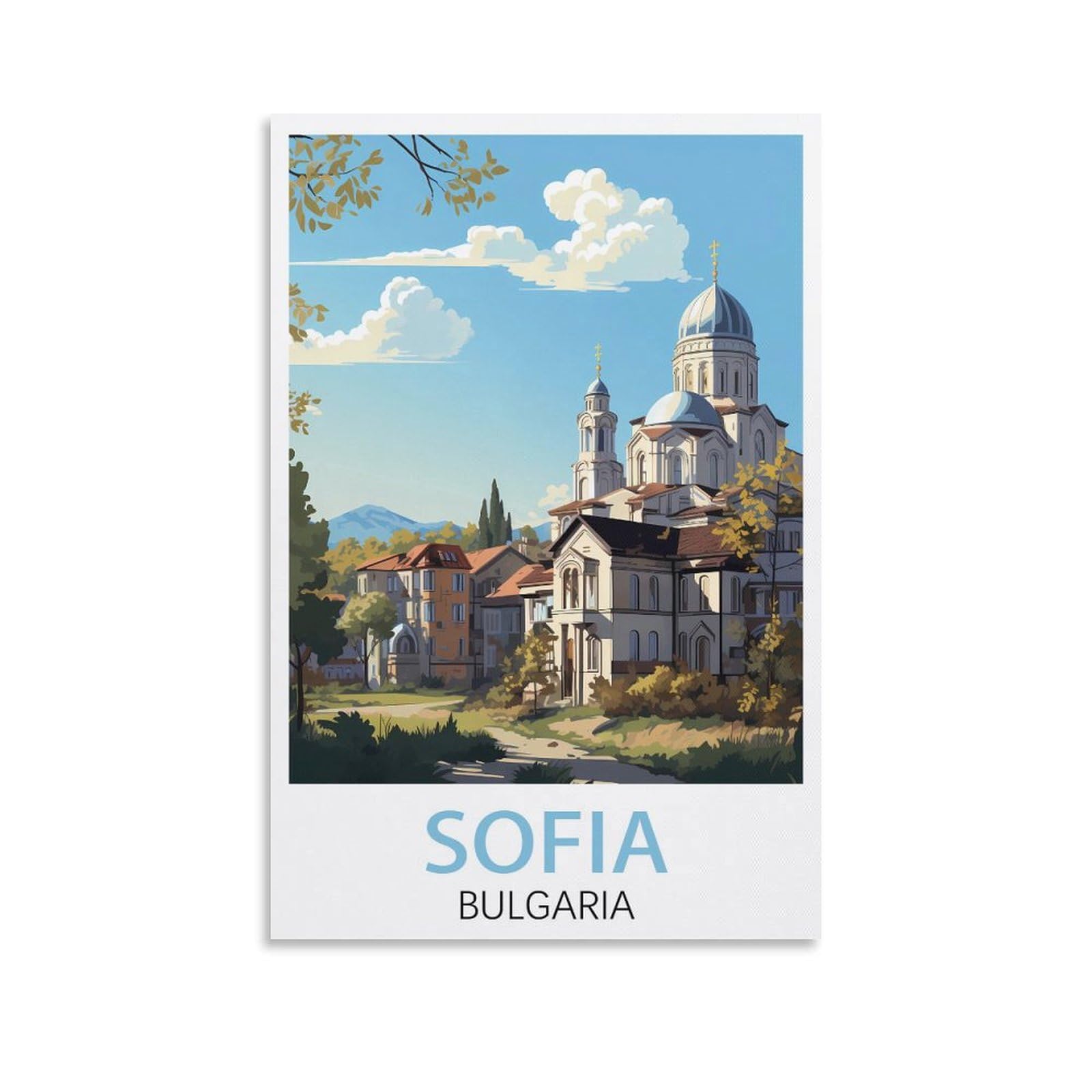 Lcynnh Unframe-Style Sofia Bulgaria Vintage Travel Posters Tree 08X12inch(20X30cm) Print Poster Home Bathroom Bedroom Office Living Room Decor Canvas Poster
