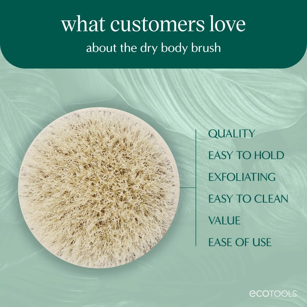 EcoTools Dry Body Brush, Cruelty-Free Bristles Exfoliate & Smooth Skin, Dry Brushing Removes Flaky Skin, May Help Improve Circulation & Tone, Eco-Friendly Skincare Tool, Vegan & Cruelty-Free, 1 Count