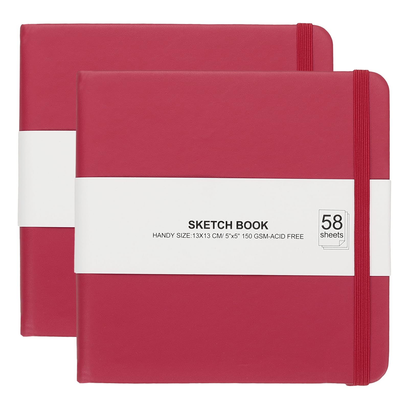 PATIKIL 5x5" Hardcover Leather Pocket Sketchbook, 2Pcs 58 Sheets 150GSM/102lb Blank Notebook Travel Journal Sketching Pad for Writing Drawing Painting Artist, Burgundy