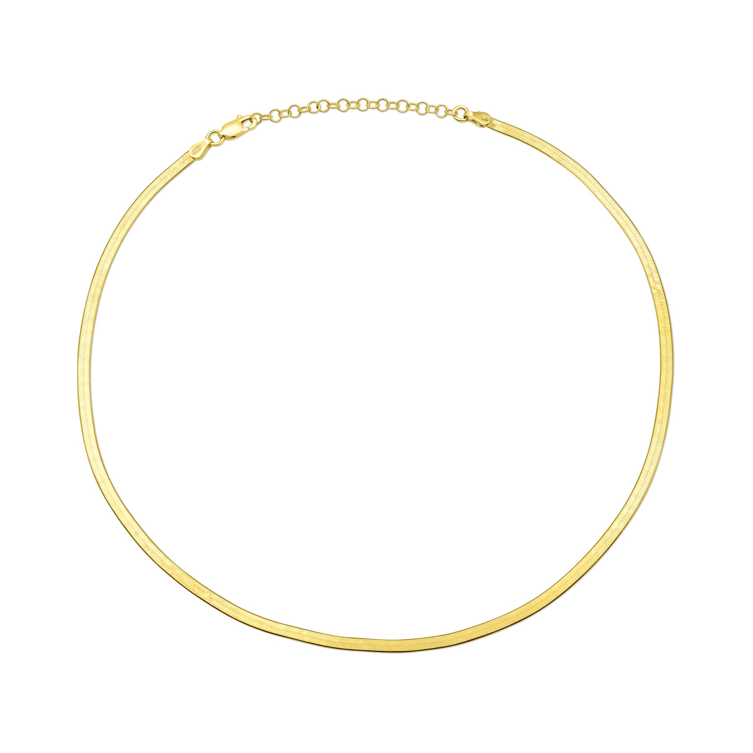 AKA Gioielli® Collar Gargantilla para Mujer en Plata de Ley 925 y Chapado en Oro 18K - Cadena Serpiente Plana - Longitud ajustable de 40 a 45 cm