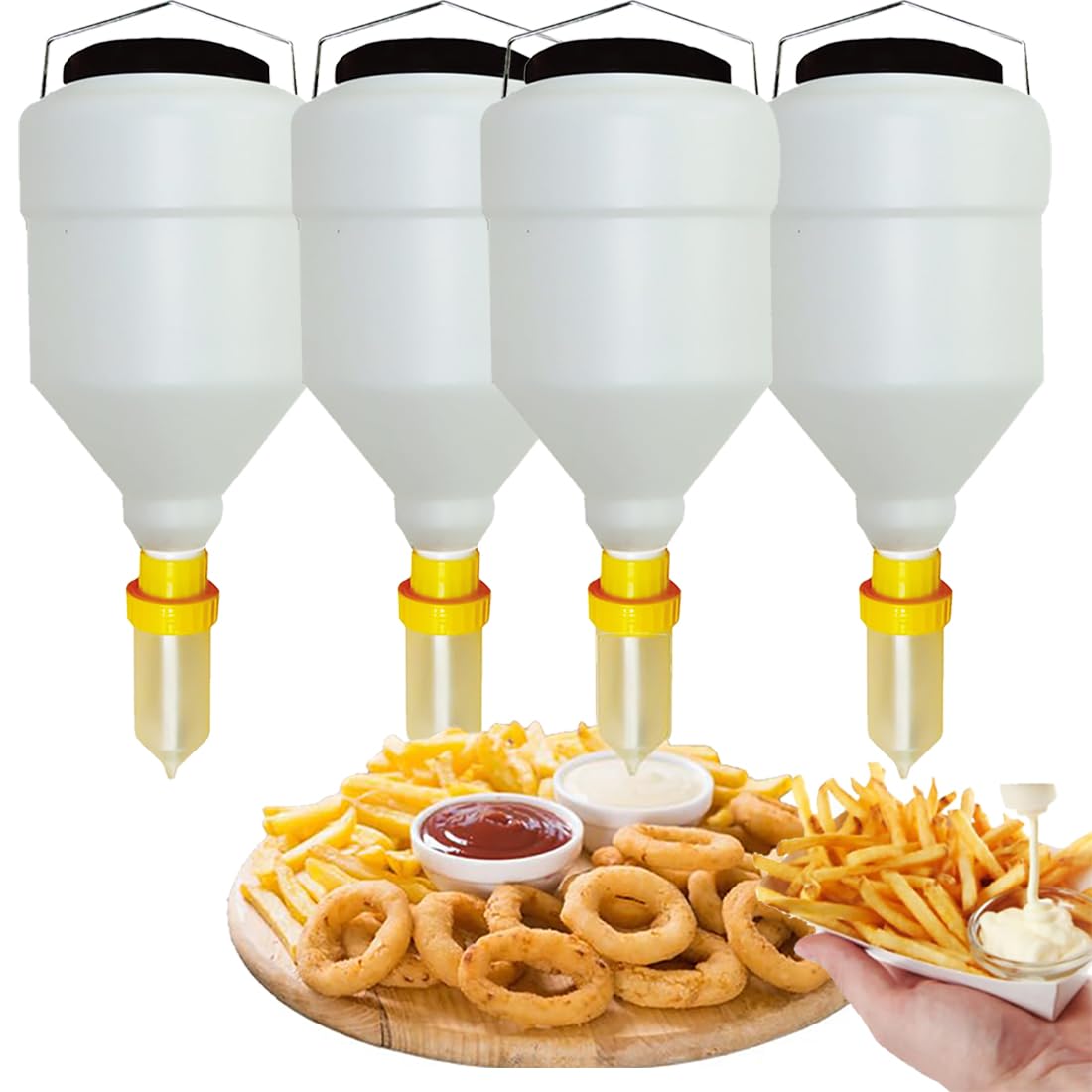 ZHJOPP Sauce Dispenser, Refillable Squeeze Bottle with Leak Proof Design, Plastic Condiment Dispenser for Mustard, Ketchup (Round 4PCS x 3.5L)