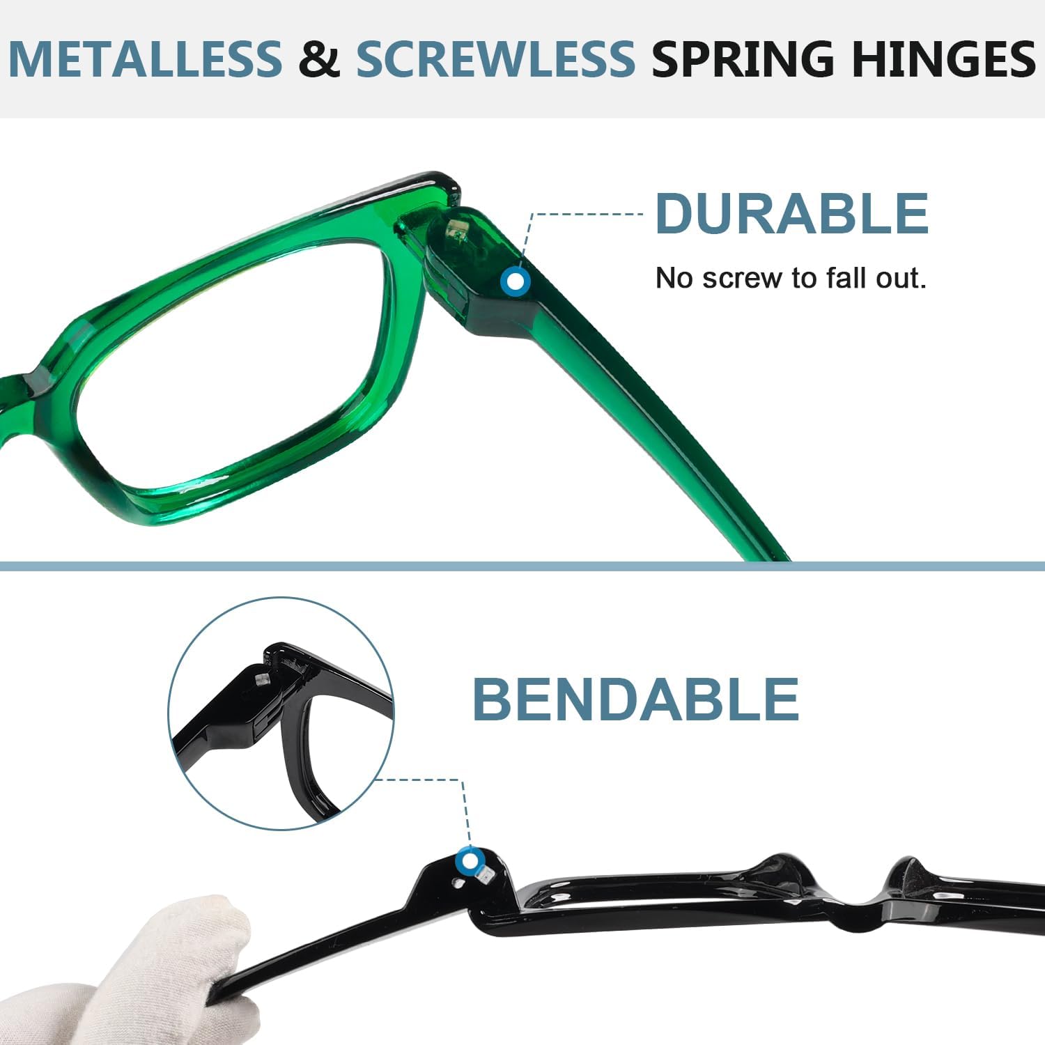 GUD Square Reading Glasses with Screwless Spring Hinges Metalless 6 Pack Readers Oversized Women Eyeglasses