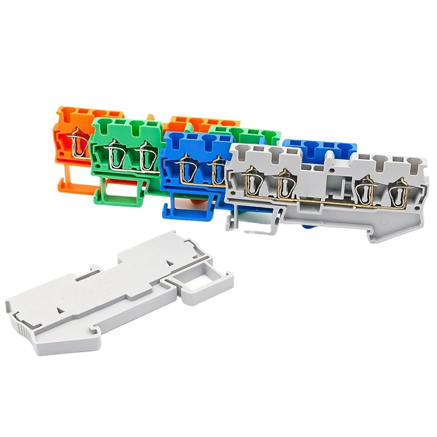 (10Pcs) DIN Rail Terminal Block 4-Wire 2.5mm² Spring Clamp Connector 300V, ST 2.5-Quattro for Industrial Control Panel(ST-2.5-Quattro-Green)