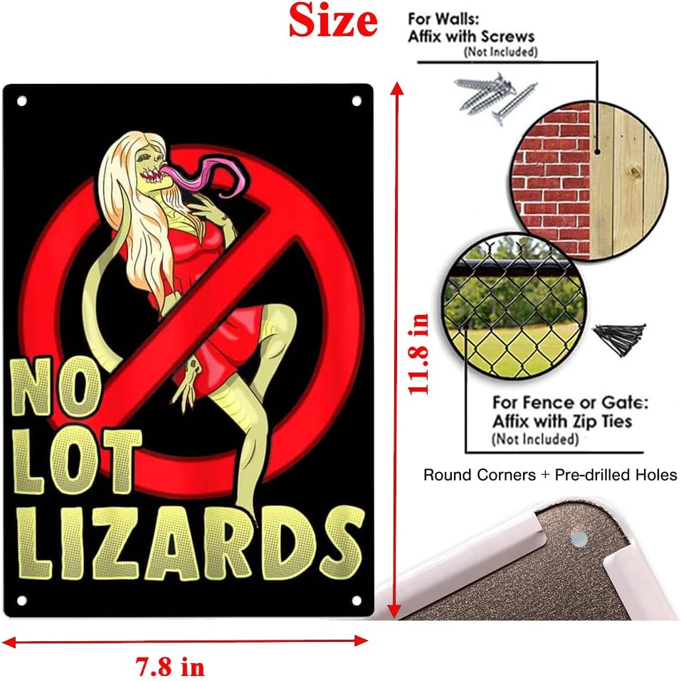 ERMUHEY No Lot Lizards Husband Gift for Wife Sign Metal Tin Signs, Funny Truck Driver Poster for Home Office Restaurants Garages Bedroom Man Cave Wall Decor Plaque Sign 12x8 Inch - Image 2