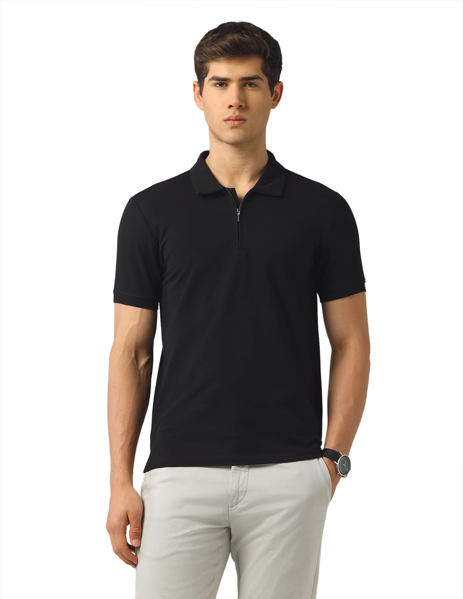 arvind Solid Modern Slim Fit Polo Shirt Black-picture-17