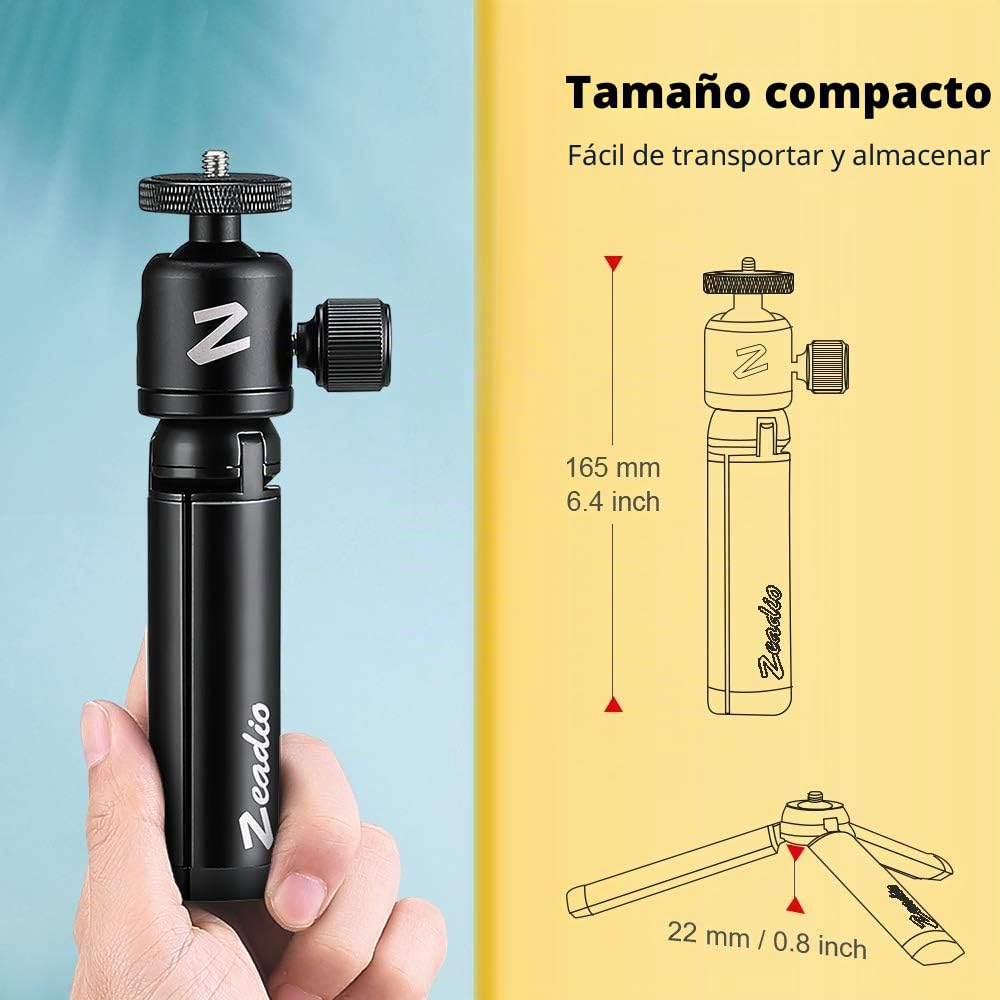 Zeadio Mini trípode de Metal + Soporte de Cabeza de Bola, para Escritorio, trípode para Smooth 4, Osmo Mobile, Vimble 2, estabilizador de Agarre con Mango de cardán y Todas Las cámaras