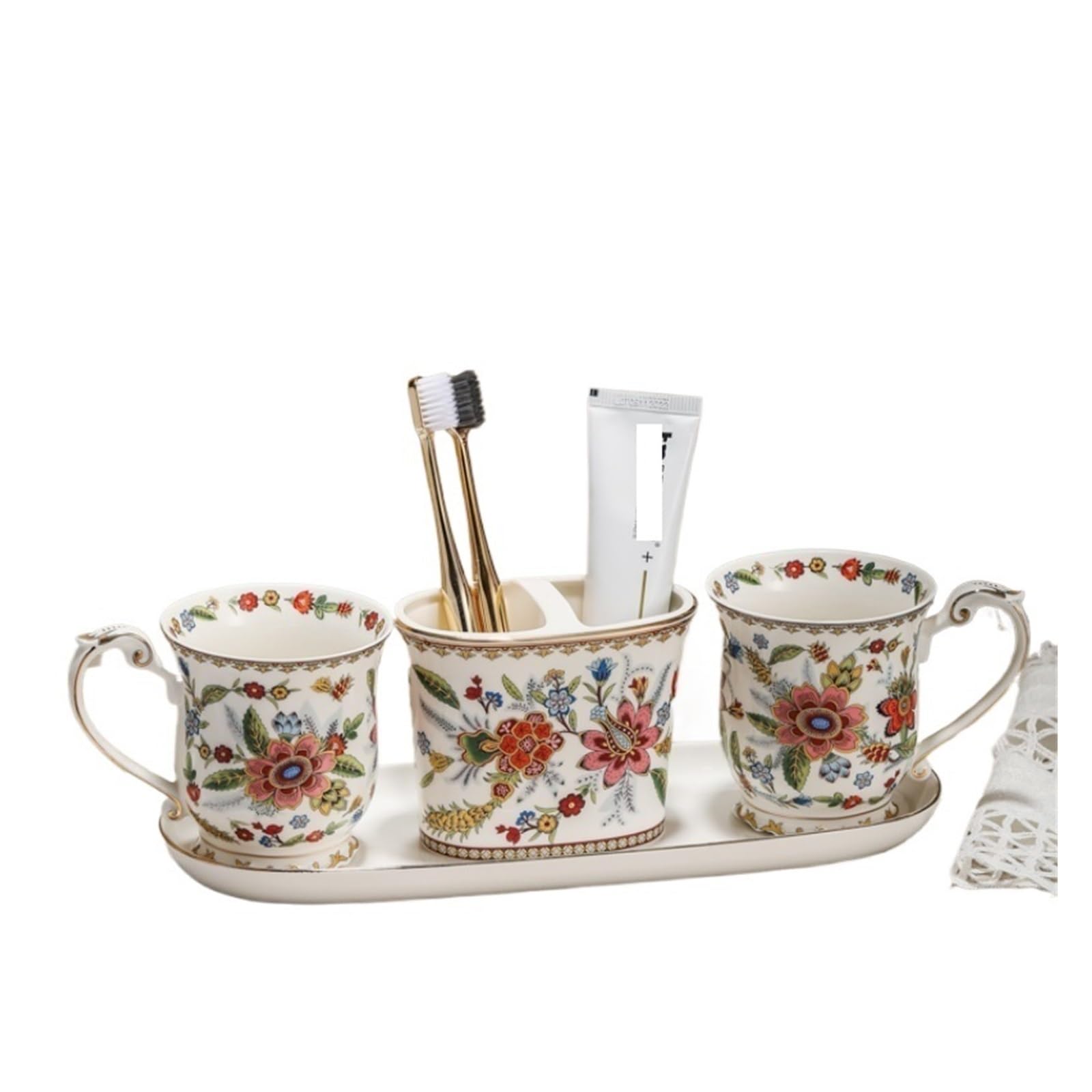 Set baño Juego de baño cerámica con diseño Floral Juego artículos tocador Lujo for el hogar(B-4PCS-1)