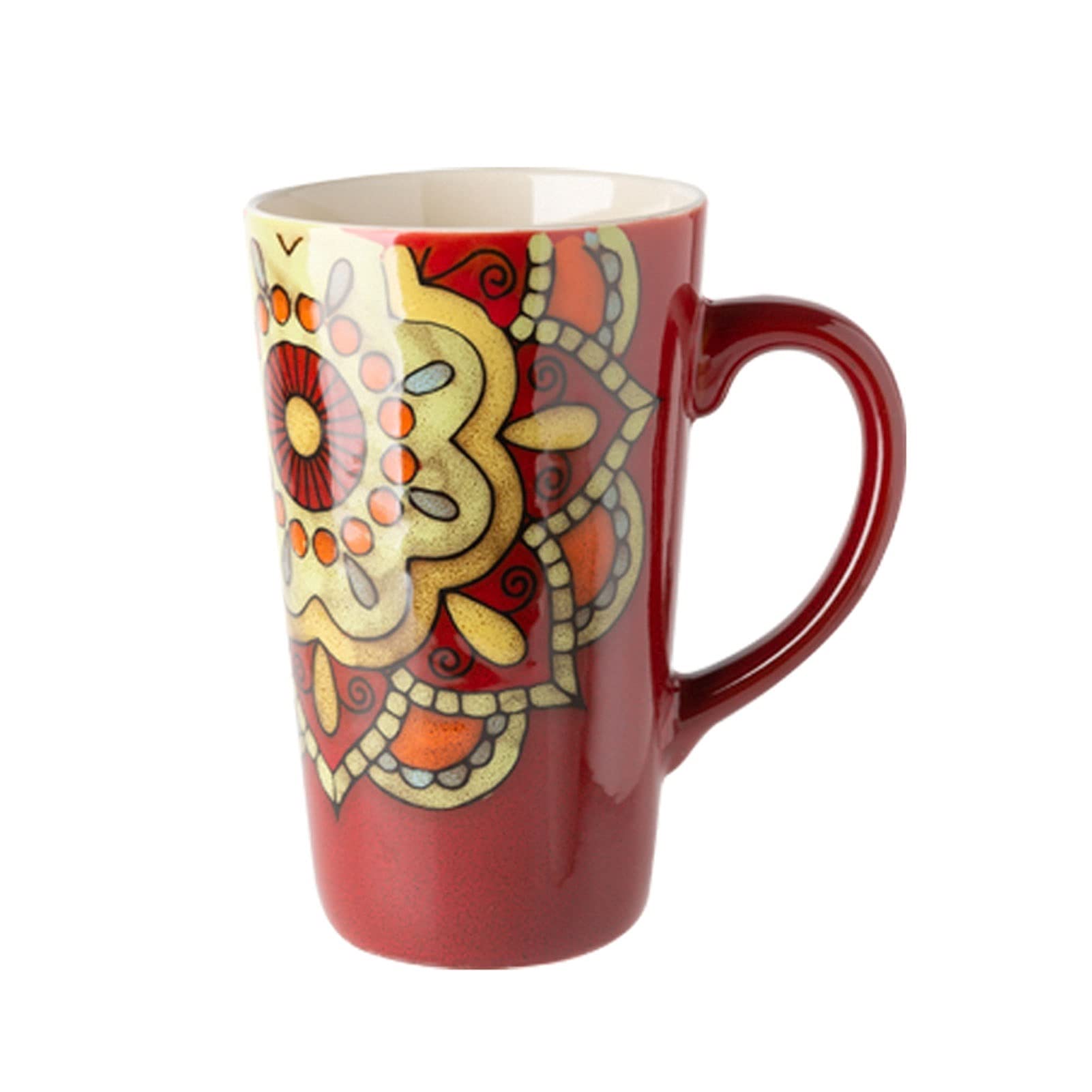 Taza de café, Taza de té, Taza de Estilo étnico, Taza de café Retro Pintada a Mano, Taza Larga Grande, Taza de cerámica de Gran Capacidad (B)