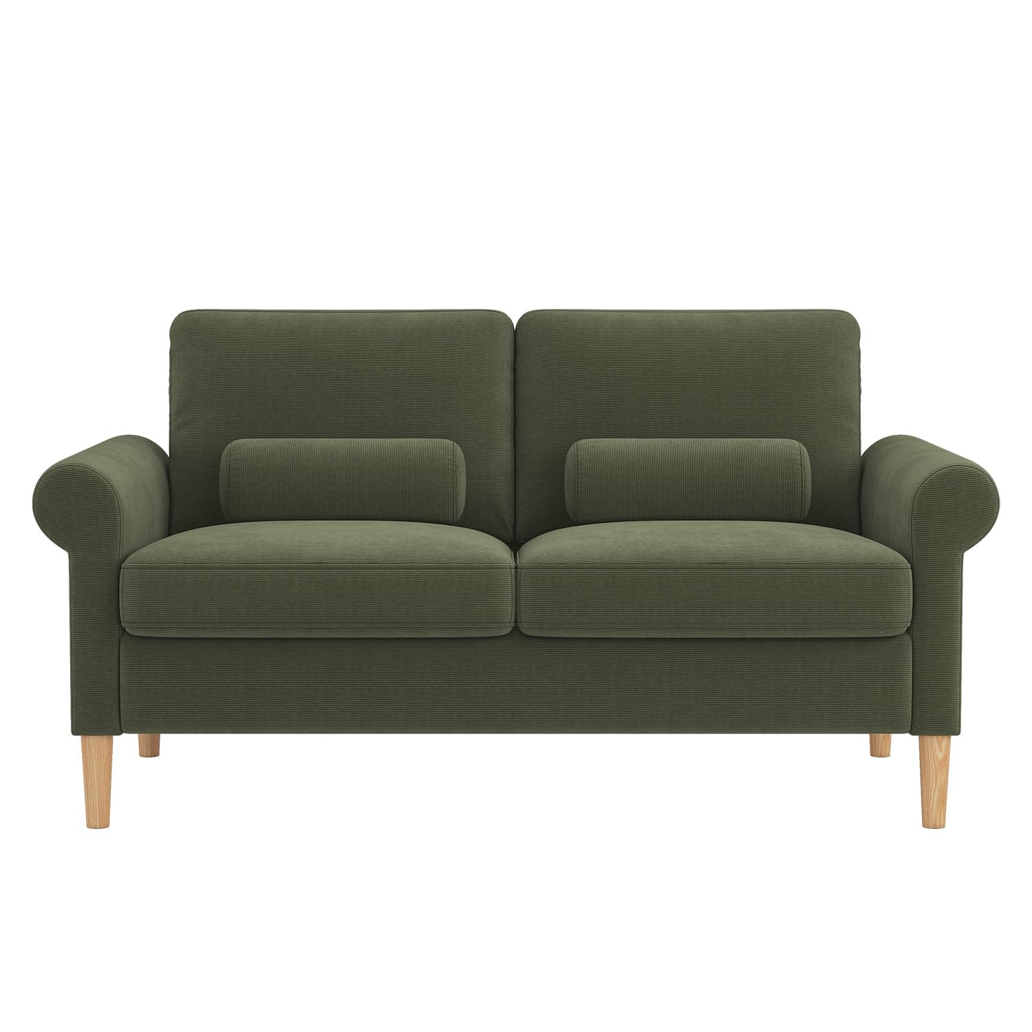 Hroth Large 2 Seater Sofa, Upholstered Fabric Couch with Deep Seat & Extra Cushions, Modern Living Room Sofa for Home & Flat, Wooden Legs, Green
