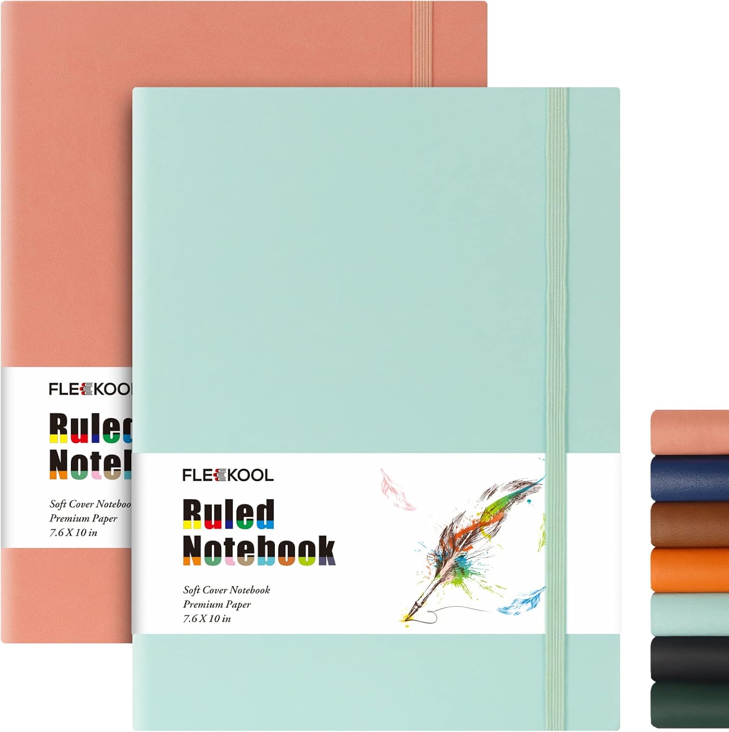 Business Journals 2 PACK - B5 College Ruled Notebook Large Soft Cover Journal with 100gsm Thick Lined Paper,376 Numbered Pages,7.6" X 10",Inner Pocket - Pink Mint
