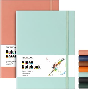 B5 College Ruled Notebook 2 Pack - Softcover Composition Notebooks with 100gsm Thick Paper,376 Numbered Pages,19 x 25 cm,Inner Pocket - Pink Mint