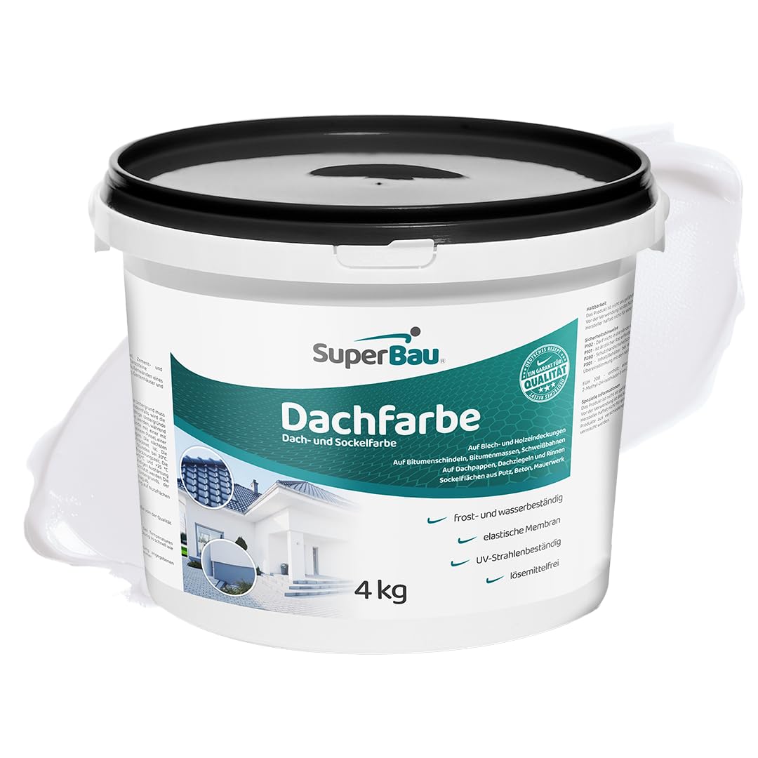 Dachfarbe Weiß 4kg (≈10m²) Wasserdicht Fassadenfarbe für Außen Dachbeschichtung für Blechdach Bitumen Dachpappe Schindeln Putz