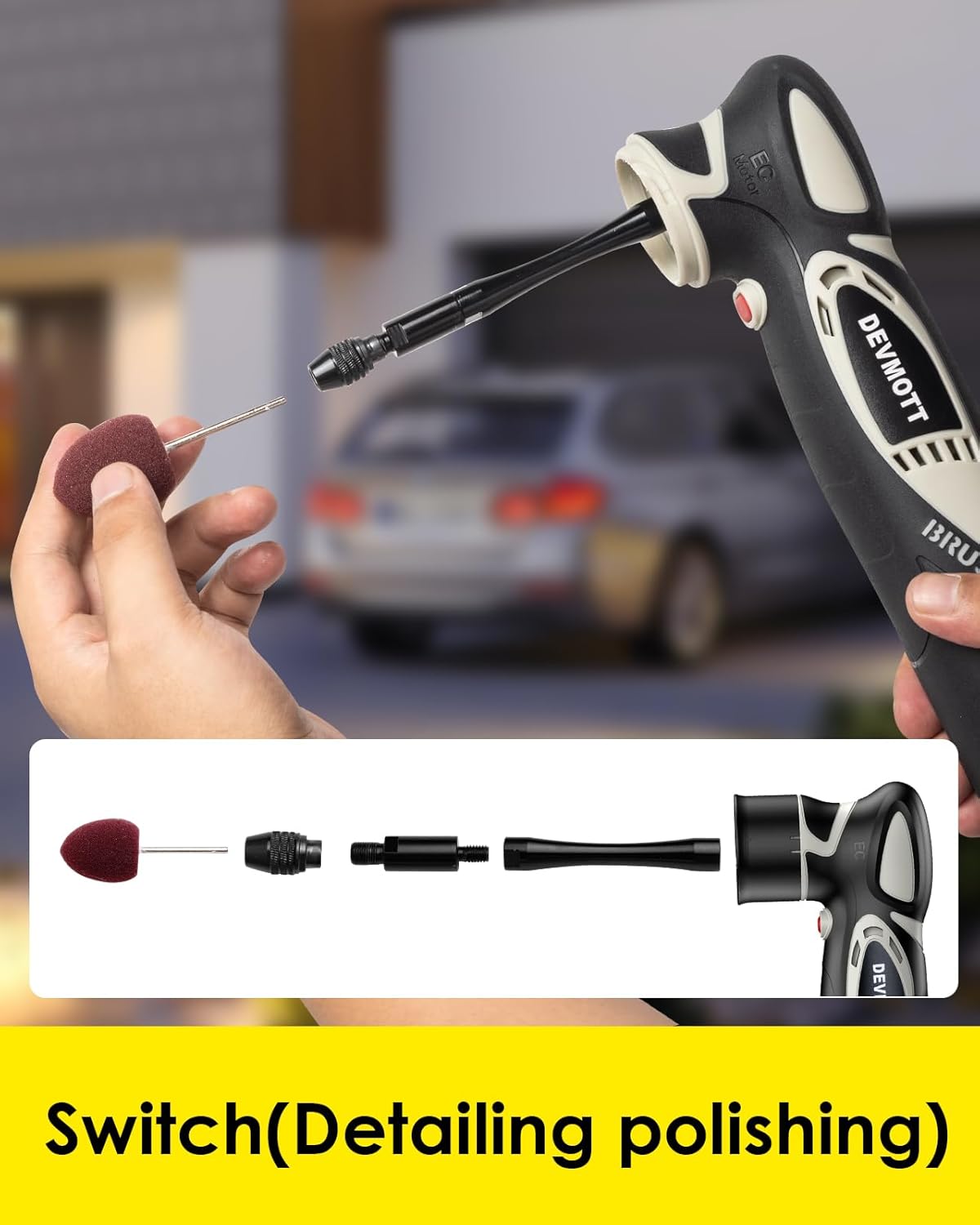 Cordless Mini Polisher, 12V Brushless Motor, 1/2Inch Mini Buffer Polisher with 2 x 2.5Ah Batteries, 2000-5500 RPM, RO/DA Polishing Kits for Car Waxing, Polishing & Scratch Removal - Image 4