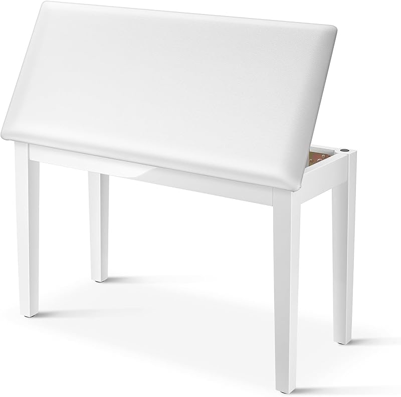 Donner Duet Piano Bench with Storage, Solid Wooden Keyboard Bench Piano Bookcase Stool Chair Seat with High-Density Sponges Padded Cushion, White