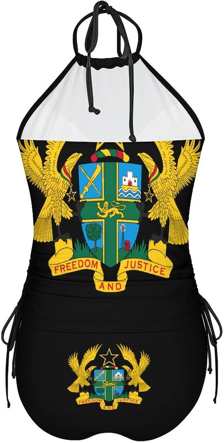 Coat of Arms of Ghana Women's Tankini Swimsuit Two Piece Tummy Control Bathing Suits Tie String Swimwear